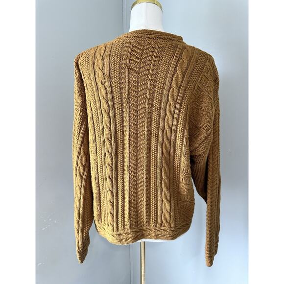 Vintage LL Bean Cardigan Mustard Fall Sweater Wood Buttons Women's Size Large - Picture 2 of 8